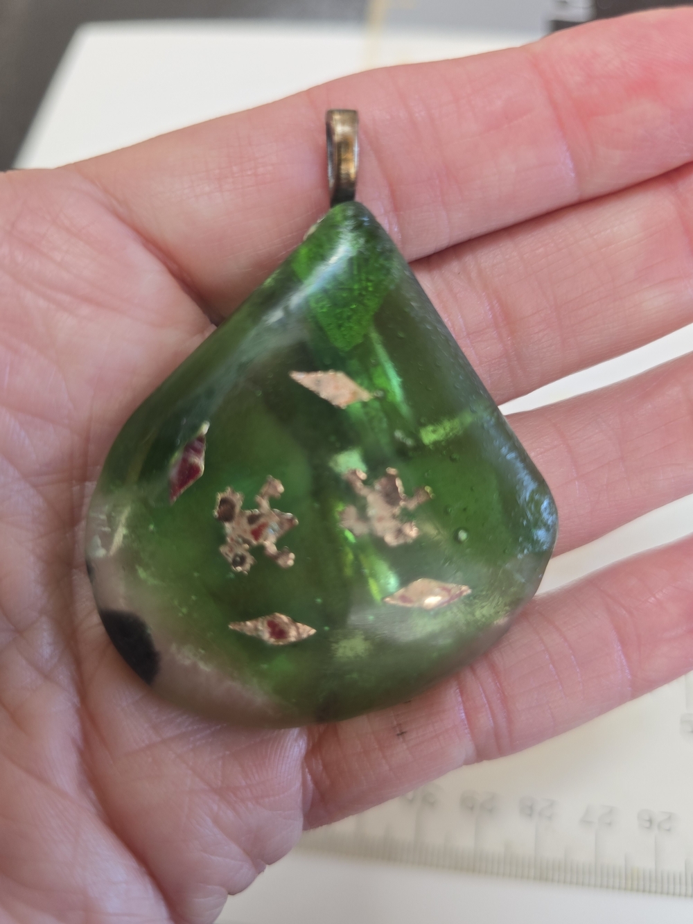 Green Teardrop Resin Pendant Necklace